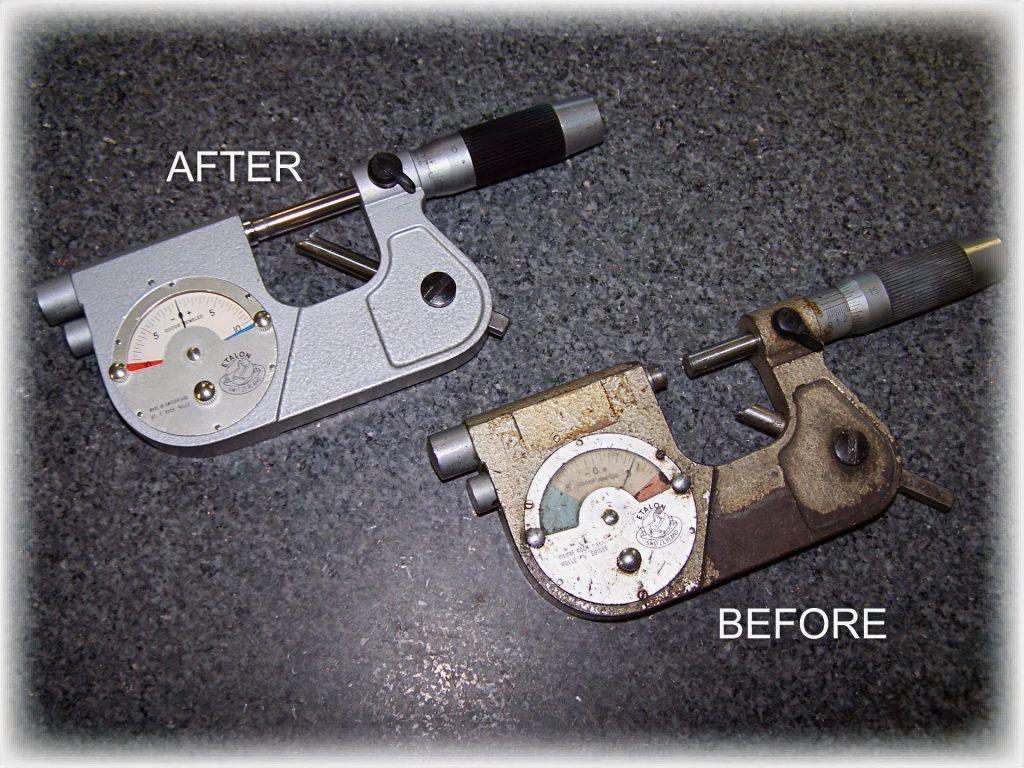 Instruments before (bottom) and after (top) repair and cleaning